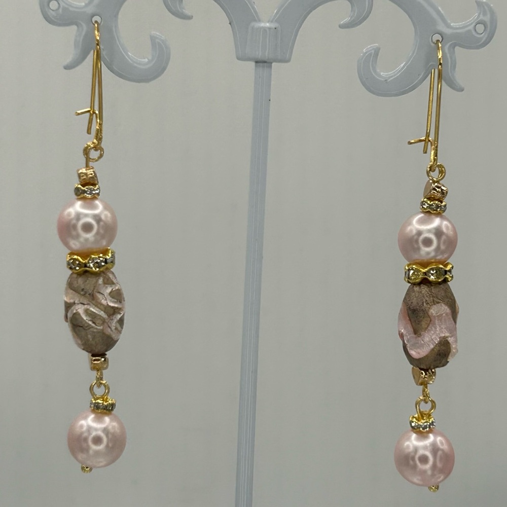 Vintage Faux Pink Pearls and Pink & Gold Vintage Beaded Earrings